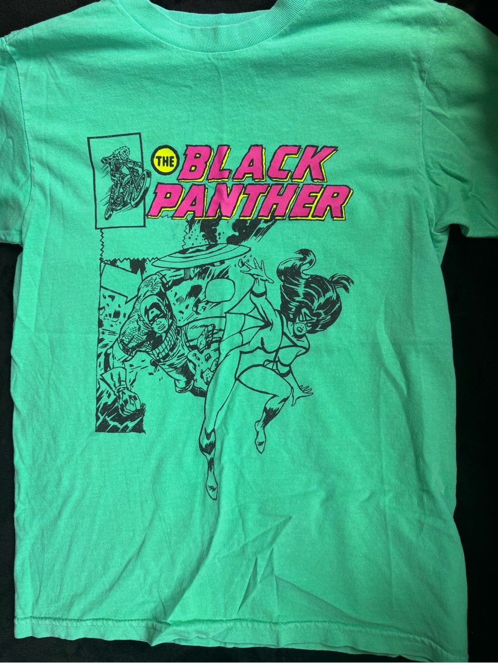 Marvel Black Panther Graphic Tee in Mint Green with Neon Pink Logo